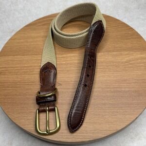 Dockers Fabric Tan Brown Leather Belt Mens Size 40 Casual Brass Buckle